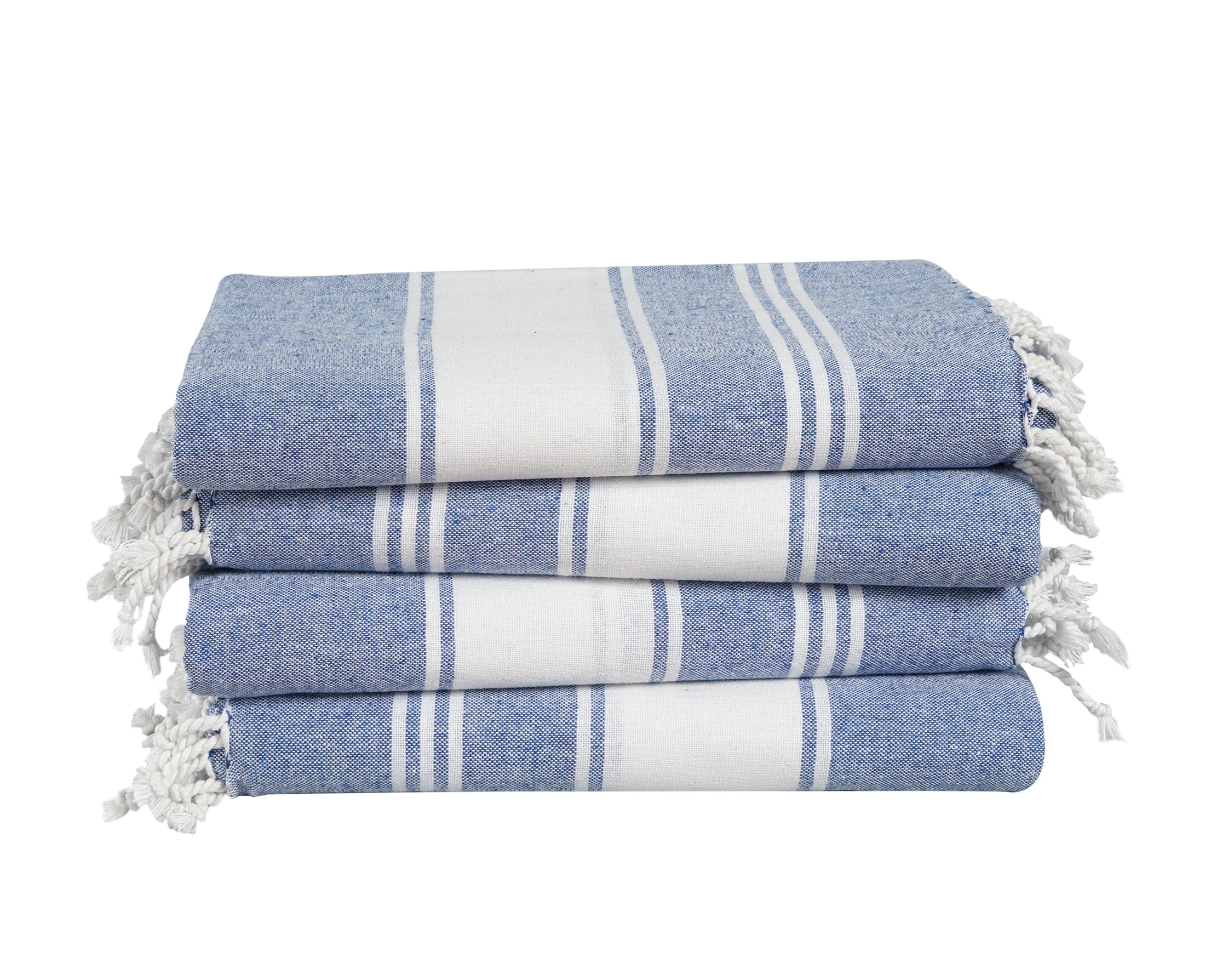 Set of 4 Chambray Turkish Beach Towels - Forever Blue